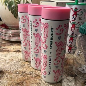 Starbucks Roller Rabbit White and Pink Tumbler